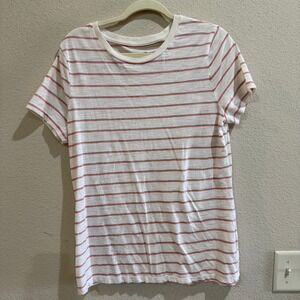 Mossimo Supply Co. XL White Striped T-Shirt Womens Short‎ Sleeve Casual Top